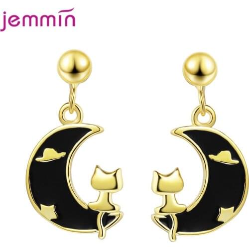 Gold Color Fashion Cute Women Girl 925 Sterling Silver Cat Animal Ear Stud Earrings Piercing Ear Studs Jewelry