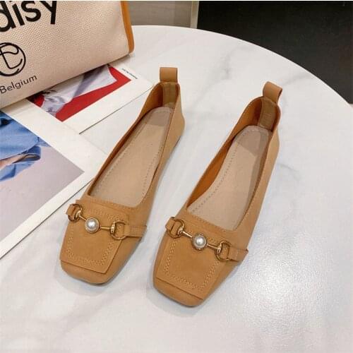 Spring Women Flat Shoes Fashion Brand Metal Decoration British Loafer Slip On Casual Moccasin Square Toe Flats Size 35-41