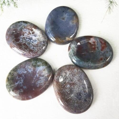 Natural moss agate Crystal Oval Thumb Stones Quartz Massage Palm Gems Worry stone Healing Meditation Therapy 1PCS