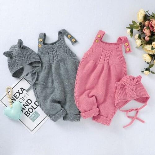 New Arrival Winter Newborn Baby Knitted Rompers Clothes Fashion Solid Sleeveless Button Toddler Jumpsuit Fall Clothing No Hats