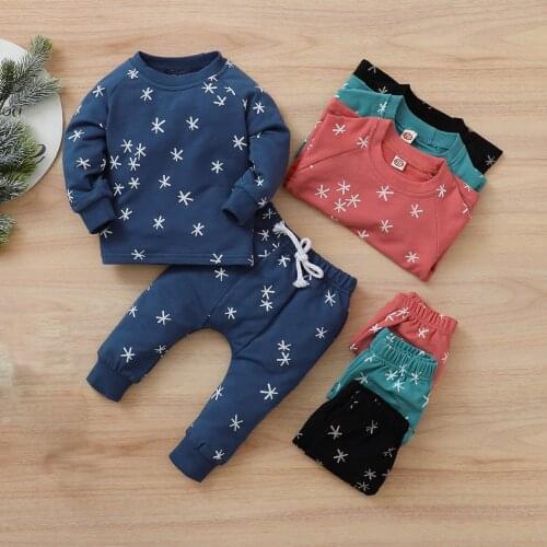 Newborn Baby Boys Girls Clothes Infant Girl Set Cartoon Snowflake Print Tops+Pants Outfit 6 12 18 24 Months tenue noel bebe