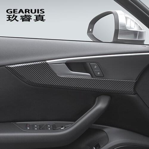Carbon Fiber Interior Door Panel Decorative Door bowl Cover Trim For Audi A4 B9 Car Styling Door Handle Sticker Auto Accessories