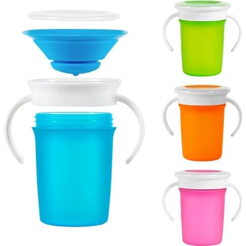 Food Grade Silicone Baby 360 Degrees Anti-choke Cup Double Handle With Cover Kids Leakproof Milk Mug Toddler Training Drinker