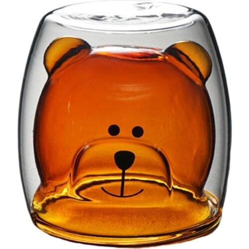250ml Double Wall Transparent Heat-resistant Bear Shape Glass Milk Cup Tea Mug Glass Mugs Double Wall Glass Mug Drinkware