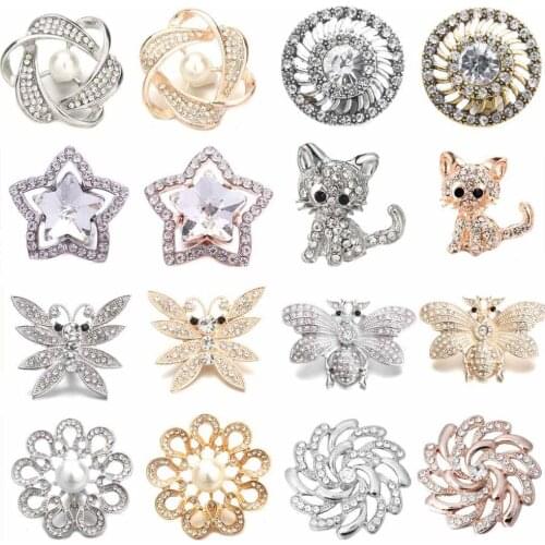 5pcs/lot Rhinestone Snap Button 18mm 20mm Silver Plated Rose Gold Heart Flower Button Snaps Fit Snap Jewelry DIY