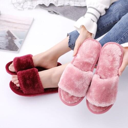 QWEEK Women Slippers with Fur Slides Warm Home Soft Slippers Shoes for Women Winter Autumn Casual Babouches Femme