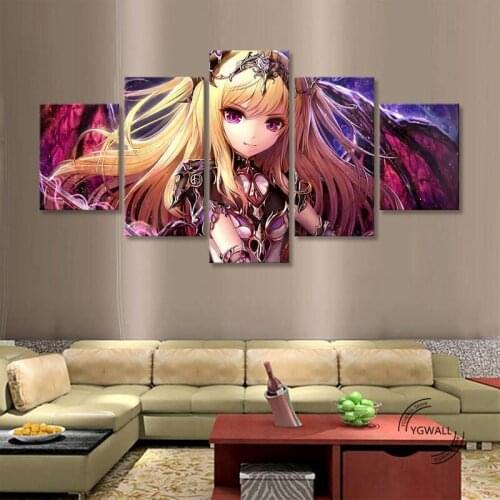 Rage of Bahamut Dark Angel Olivia Girl Home Decor Prints Painting 5 Panel Pictures Wall Art Canvas Poster Modern Living Room
