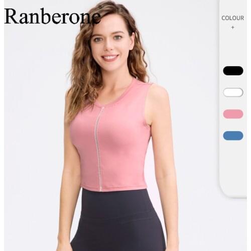 Ranberone Fitness Vest Round Neck Breathable Sports Running Top Women Quick Drying Yoga Vest Boho Slim Sleeveless Shirt Female