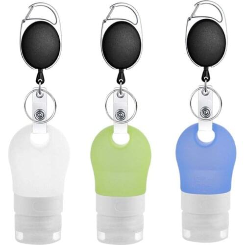 Silicone Refillable Squeezable Hand Sanitizer Empty Bottle with Keychain Carrier