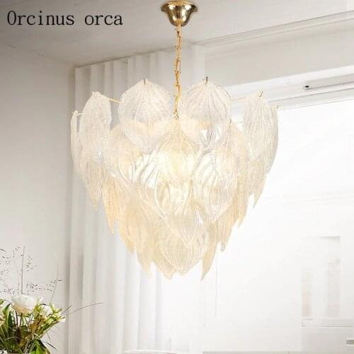 Postmodern simple glass leaf chandelier bedroom living room restaurant Nordic creative personality white chandeliers