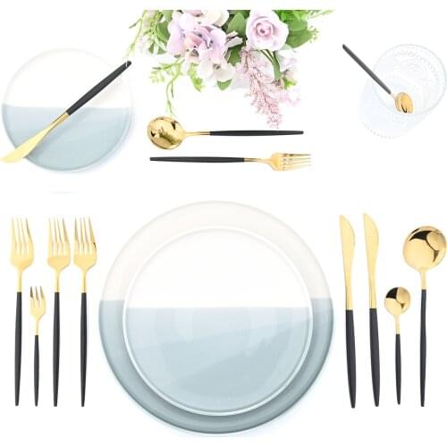 24Pcs/set Black Gold Cutlery Set 18/10 Stainless Steel Dinnerware Silverware Flatware Set Dinner Knife Fork Spoon Dropshipping