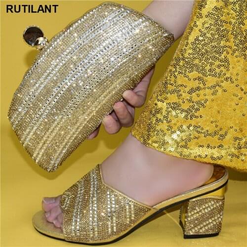 New Italian Shoes with Matching Bags African Shoe and Bag Set Decorated with Rhinestone Ladies Slippers Sexy Women Sandals