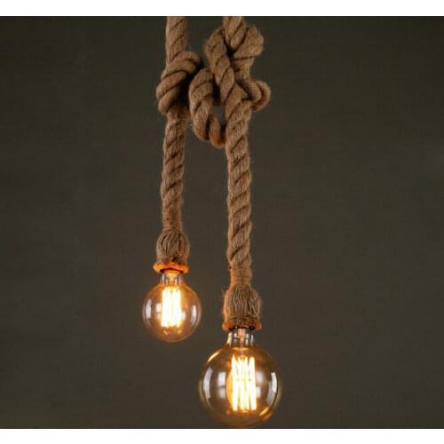 Vintage Hemp Rope Pendant Light Attic Personality Industrial Pendant lamp Restaurant Bar Coffee Shop Light Studio Bedroom