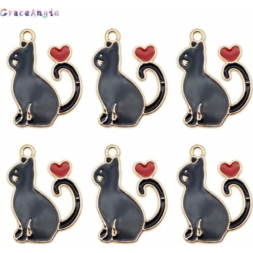 6pcs Animals Cat charms funny Red Heart necklace pendant handmade earring accessories Animals Pet Gift diy Metal Bracelet Charms