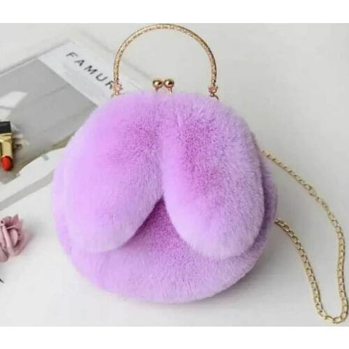 Purple Faux Fur Bag Women Winter Chains Rabbit Shaped Girls Princess Trendy Furry Plush Crossbody Bags Casual Soft Ins Girl Bag