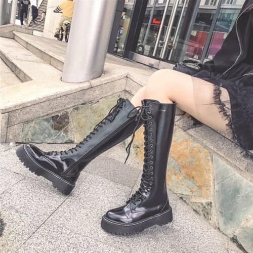 Thigh High Oxfords Shoes Women Lace Up Patent Leather Knee High Boots Female Winter Warm Round Toe Long Shaft Fashion Sneakers