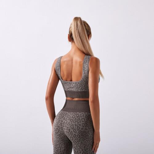 Shark knitted seamless yoga suit, leopard print beauty back bra fitness peach high waist trousers