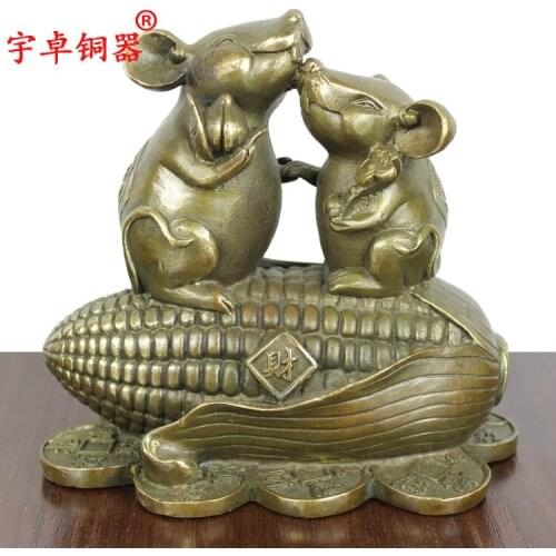 Zhuo Yu mouse bronze copper corn corn fordjoy double love rat mouse rat rat Zhaocai Home Furnishing copper ornamentsroom Art