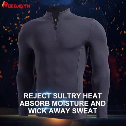 ROEGADYN Winter Men T-Shirt Collar Fitness Long Sleeve MenS T-Shirts Tight Running Gym Shirt Plus Velvet Gym Clothing Quick Dry