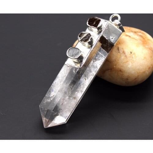 100-Unique 1 Pcs Silver Plated Irregular Shape Natural Rock Crystal With Tourmaline Stone Pendant For Christmas Gift