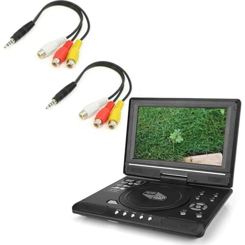 2Pcs 3 RCA Female Audio/Video Connector to 3.5mm Jack Plug Adapter Cable with Portable Home Car DVD Player US Plug