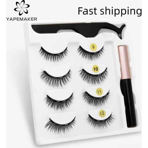 YAPEMAKER 3D Natural Magnetic Eyelashes False Lashes Magnetic Eyeliner Set Reusable Fake Lashes&Tweezers Makeup Tools Extension