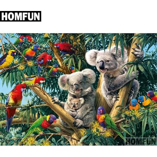 HOMFUN Full Square/Round Drill 5D DIY Diamond Painting "Koalas & Parrots" 3D Embroidery Cross Stitch 5D Home Decor A00717
