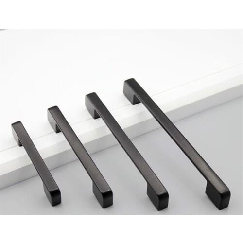 American Style Black Aluminum Cabinet Handles and Knobs Simple Kitchen Drawer Pulls Furniture Handle Door Hardware