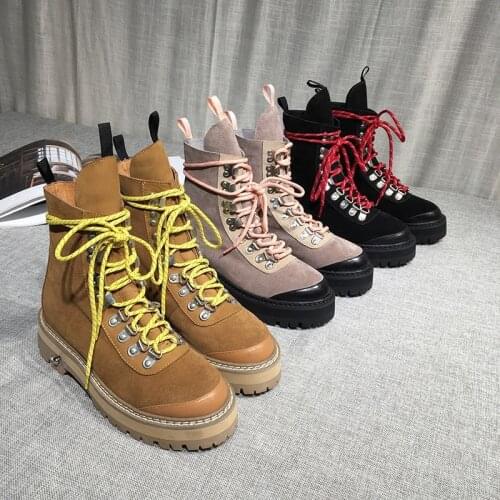 Ankle boots women Med heels botas women lace up bota Femina platform shoes women leather shoes woman cozy sapato femino