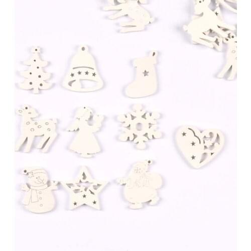 50Pcs Mixed Wooden Pendant Christmas Tree Hanging Ornaments Snowflake Wood Crafts Diy Accessories Xmas Party Home Decor m2666