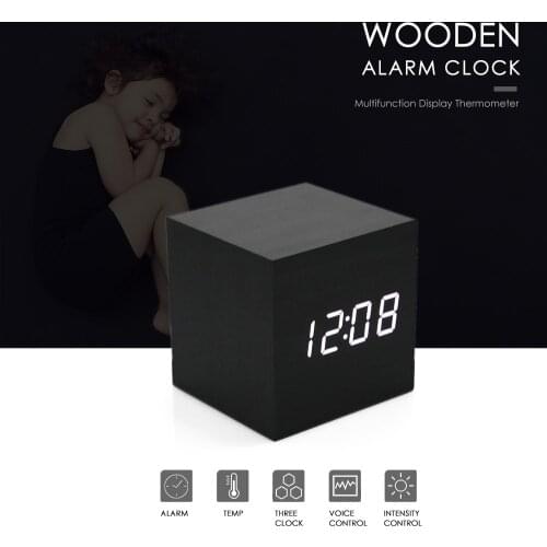 2019 Original Wooden LED Alarm Clock Despertador Temperature Sounds Control LED Display Electronic Desktop Digital Table Clocks