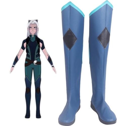 The Dragon Prince Rayla Cosplay Long Boots Blue Shoes Custom Made