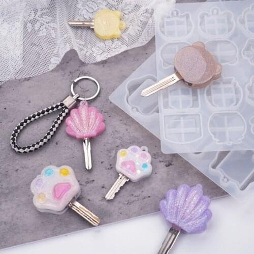 Cute Cat Bear Shell Shape Key Tag Resin Mold Key Covers Caps Epoxy Resin Casting Mold Animals Key Identifier Mould Tools