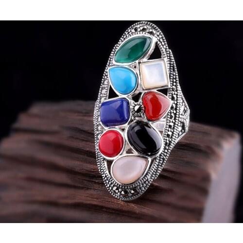 Personality Silver Tay Silver Hand Jewelry S925 Silver Jewelry Royal Classic Lady Colorful Jewelry Ring