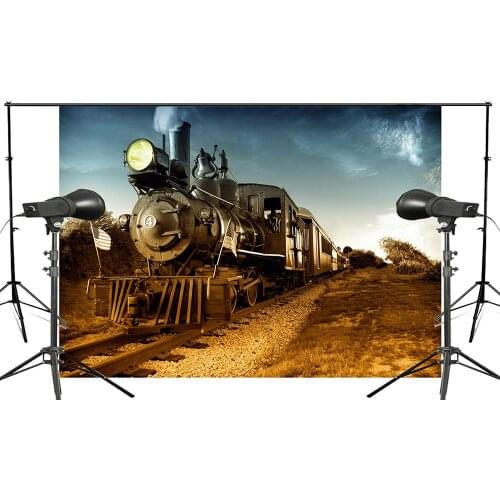 7x5ft Classic Old Steam Train Photography Background Golden field landscape Backdrop Photo Studio Holiday background