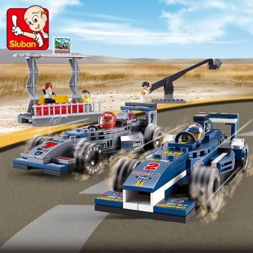 SLuban Car-F1 Racing Group Educational Toy Childrens Assembled Car Model Building Block Minifigures Toy Gift For Kids Boys
