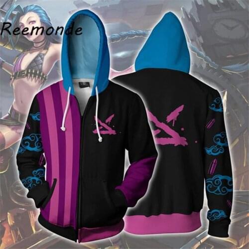 Game LOL Cosplay Costumes Jinx Hoodies Sweatshirts Autumn Mens 3D Print Harajuku Jacket Zipper Hoodie Coat Tops For Womens