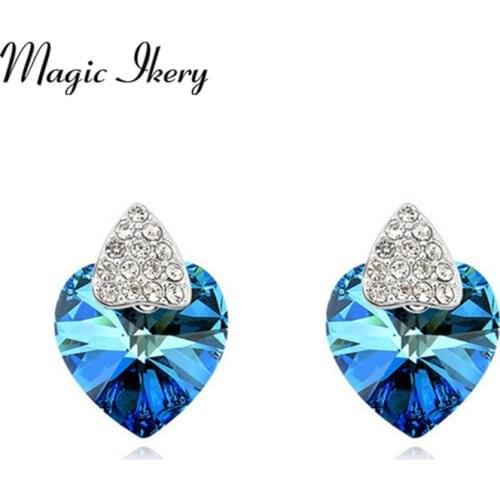 Magic Ikery Gold Color Earrings Fashion Jewelry Women Crystal blue stud earrings Heart Jewelry earrings for women MKSY00150