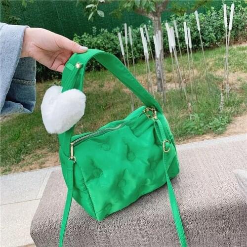 Cotton Fabric Small Crossboby Bags with Short Handle for Women Trends Shoulder Handbags Purse with Hairball Pendant Designer Bag