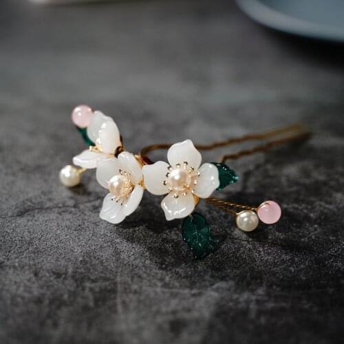 Gold Color Copper Flower Leaf Simulated Pearls U Shaped Hairpins Clips Hair Fork Sticks Women Grils Hanfu Cheongsam Hair Jewelry