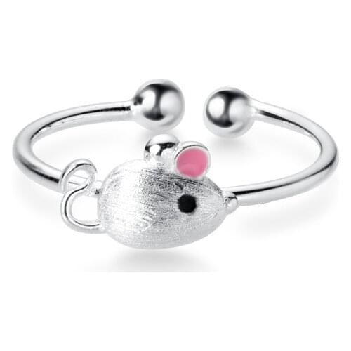 MloveAcc Real 100% 925 Sterling Silver Cute Mouse Open Finger Rings for Girl Women Fashion Jewelry