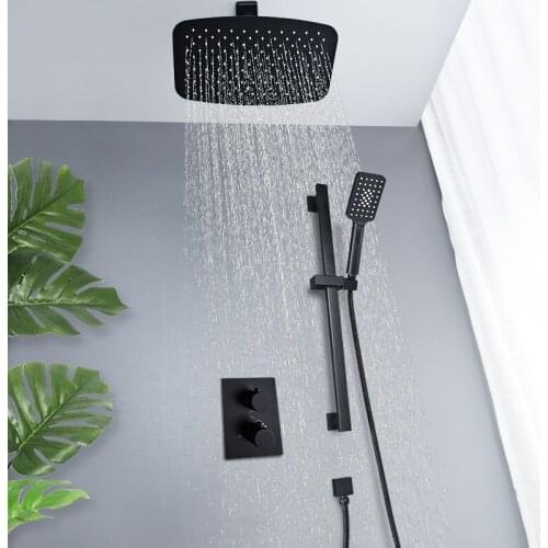 Wall Mount Black Shower Faucets Set Rainfall Shower Hot And Cold Water Mixer Tap Bathroom Concealed Shower Kit