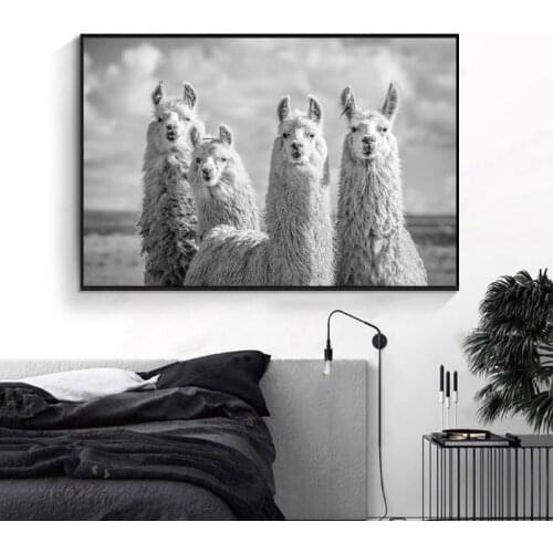 Nordic Boho Print and Poster Wall Art Alpaca Decor Black White Animal Canvas Painting Wall Pictures Kids Living Room Decoration