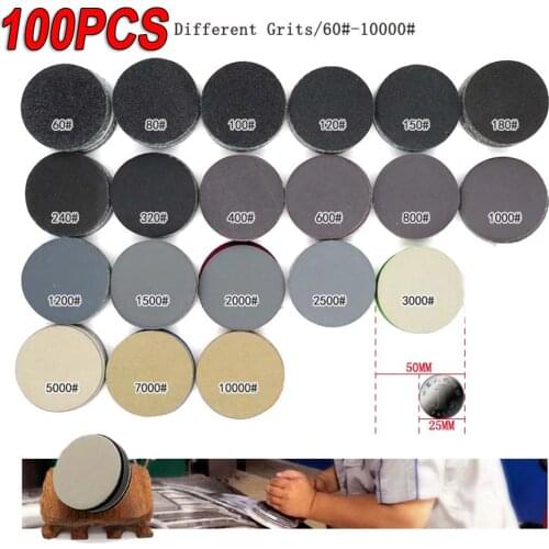 100x Lot 2 Inch Sanding Disc 50mm Wet & Dry Flocking Sandpaper 60-10000 Grit Hot 60/80/100/120/150/180/240/320/7000/10000