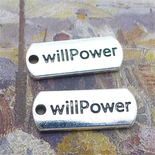 BULK 30 Antique Silver Plated Inspirational Word Willpower Charms Rectangle Pendant 8*21mm