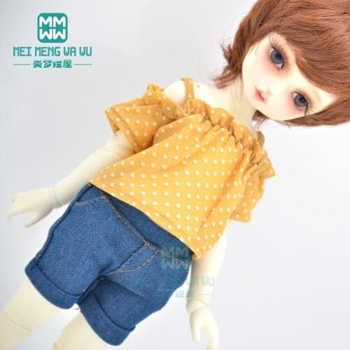 28cm-30cm 1/6 BJD YOSD joint doll clothes accessories Fashion polka dot shirt, denim shorts