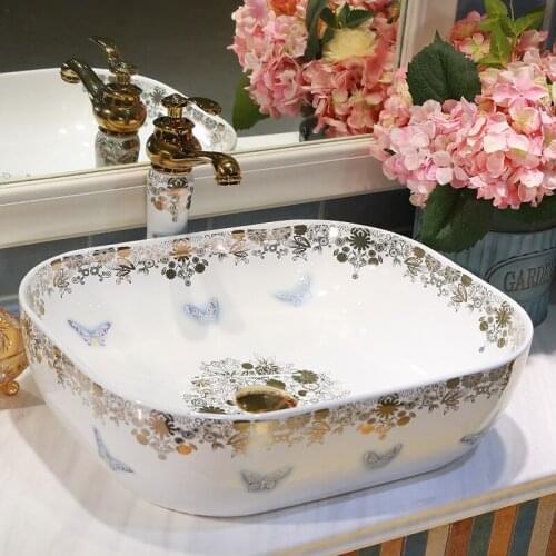 Oval Counter Top Wash Basin Cloakroom Hand Painted Vessel Sink bathroom sinks deep basin sink