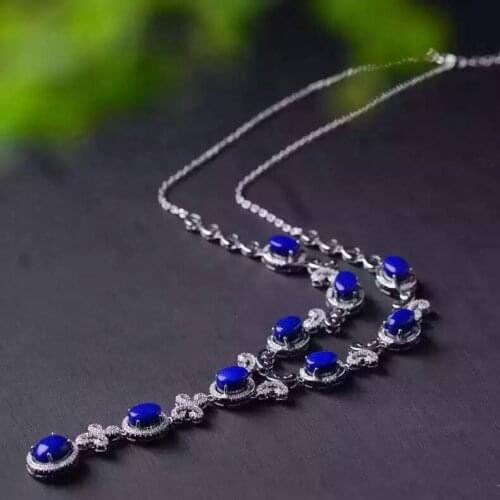 Natural lapis lazuli Necklace natural gemstone Pendant Necklace S925 silver trendy Luxury Butterfly bow women party fine Jewelry