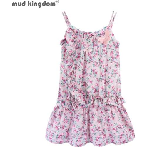 Mudkingdom Floral Cinch Waist Dress for Girls Spaghetti Strap Fairy Little Girl Clothes Butterfly Party Kids Strap Dresses