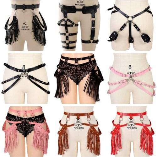 Tassel Punk Leather Gothic Style Garters Harness Women Belt Adjust Waist Size Suspender Costume Accessories Fetish Underwear